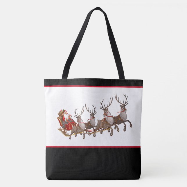 Jultote Bag Santa och Sleigh Tygkasse (Framsida)
