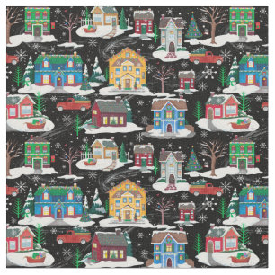 JulTown Fabric, byn Cute Julafton på Black Tyg