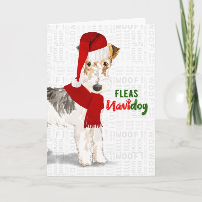 Jultråd, högfristig räv Terrier Fleas NaviDOG Helgkort (Framsida)