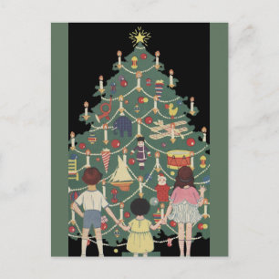 Jultradition Barn Runt En Dekorerad Julgran Helg Vykort
