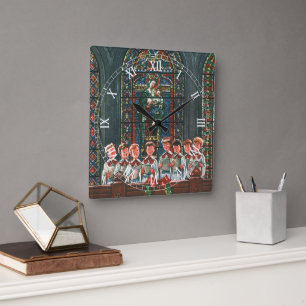 Jultradition Barnkör Sjunger i Kyrkan Fyrkantig Klocka