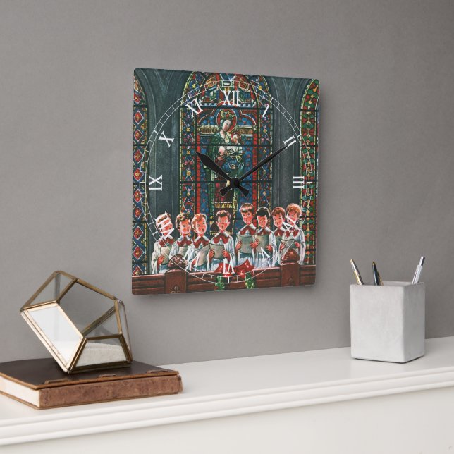 Jultradition Barnkör Sjunger i Kyrkan Fyrkantig Klocka (Kontor)