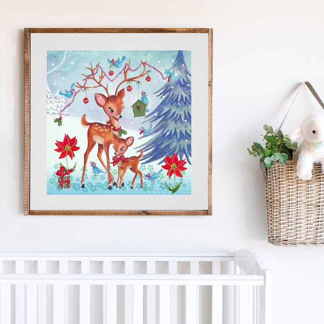 Julträdsdjur i Cute Hjort Poster (Cute Deer Christmas Woodland Animals Poster)
