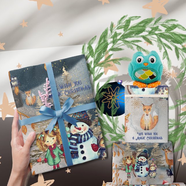 Julträdsdjur och vänner presentpapper (Magic Christmas Woodland Animals & Friends Wrapping Paper)