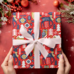 Julträdsdjur, skandinaviska Stil Presentpapper<br><div class="desc">Färgfulla julläggsdjur,  med hus,  träd och snöflingor,  den skandinaviska tecknaden stil.</div>