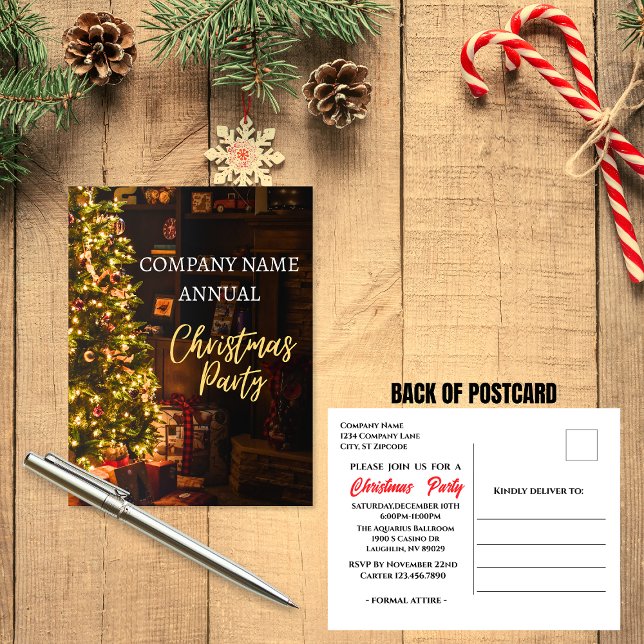 Julträdsinbjudan för firma på helgdag vykort (Corporate Holiday Card)