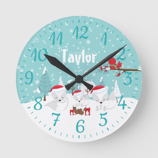 Julträdsräd Arktiska rävar Rund Klocka (Framsida)