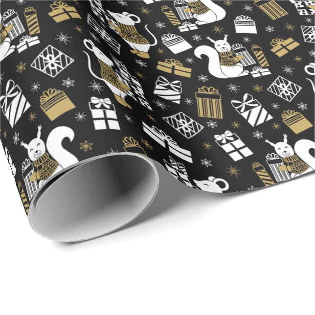 Julträdsritorer i Cute Black och Guld Presentpapper (Rullad Hörn)