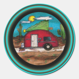 Jultrailer med Träd Runt Klistermärke