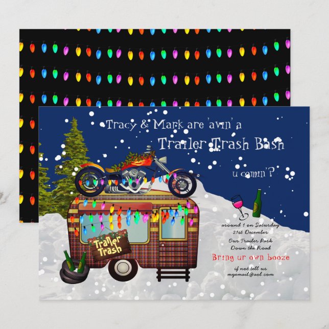 JULTRAILER WHITE SOPOR BASH Roligt Party 2 Inbjudningar (Fram/baksida)