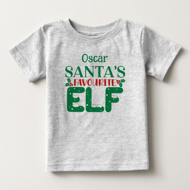 Jultrikten Santa's Favorite Elf. Redigerbart namn T Shirt (Framsida)