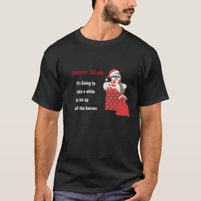 Jultrögd med påse i skorsten med julbelysning t shirt (Framsida)