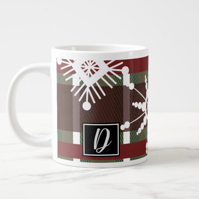 Jultröja Plaid Initial Snöflinga Jul  Jumbo Mugg (Vänster)