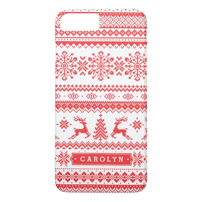 Jultröja röd fair isle-mönster monogram Case-Mate iPhone skal (Baksida)