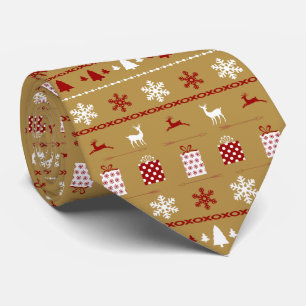 Jultröjamönster, vit som är röd på guld slips