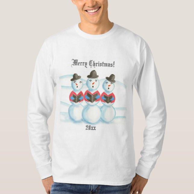 Jultröjor med snömän som sjunger julsånger t shirt (Framsida)