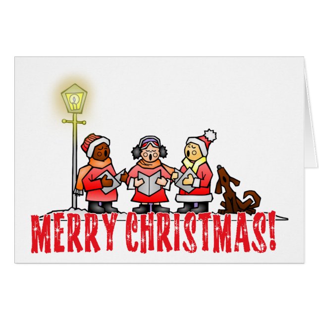 Jultrubadörer sjunger Glad jul julkort Hälsningskort (Framsidan Horizontal)