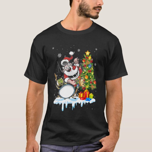 Jultrummet och Santa Drummer Träd Julafton T Shirt (Framsida)