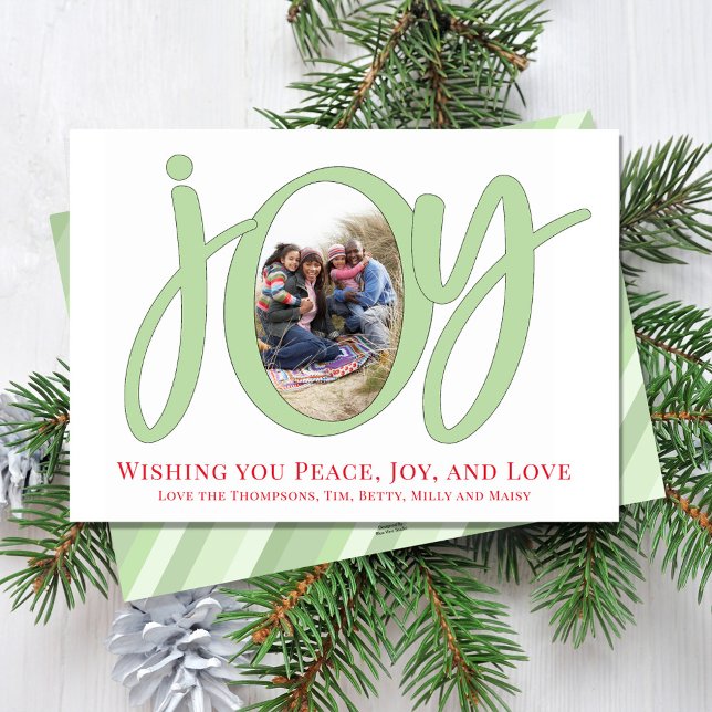 Jultur Joy Typography Simple Whimsical Julkort (Christmas holiday "Joy" typography cute calligraphy script photo card. )