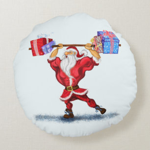 Jultur Pillow Bodybyggder Santa med Gift Rund Kudde