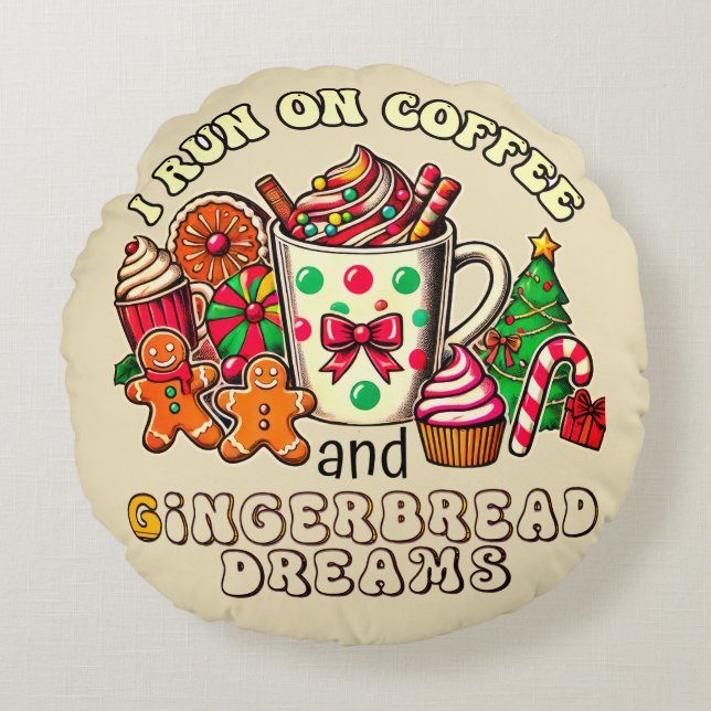 Jultur Pillow Springa på kaffe och ingefära br Rund Kudde (Framsidan)