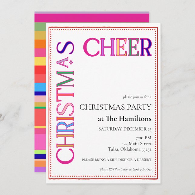 Julturen Cheer Colorful jul Party Inbjudningar (Fram/baksida)