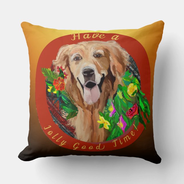 Julturen Golden Retriever Jolly Bra Time Kudde (Framsida)