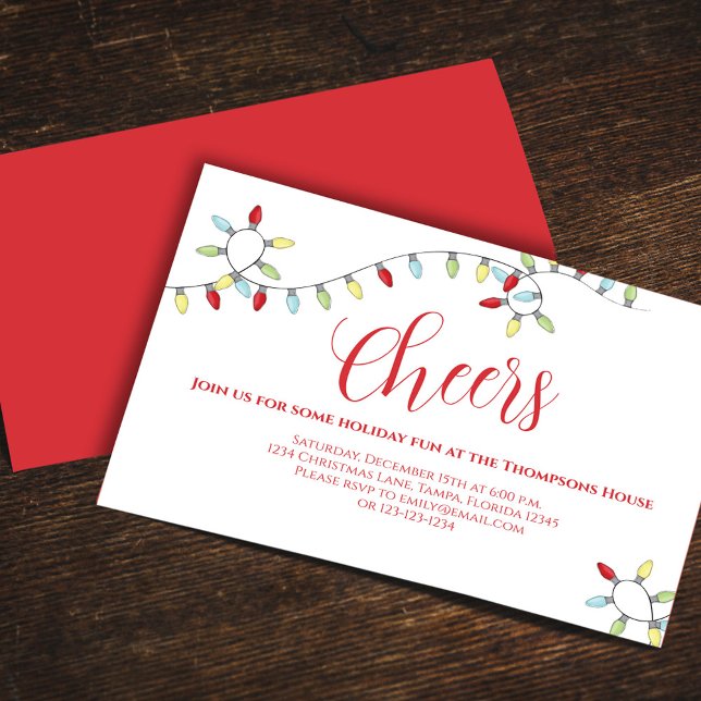 Julturer Färgfläckar Ljus Inbjudningar (Christmas cheers holiday string lights double-sided invitation)
