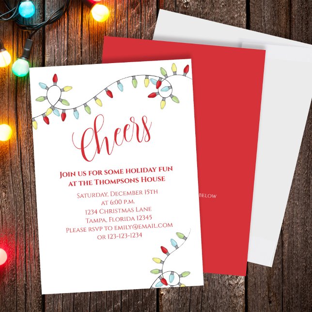 Julturer Färgstark String Ljus QR-kod Inbjudningar (Christmas cute whimsical fun Cheers holiday party invitation. )