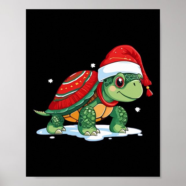 Julturtle Santa Sea Turtle Beach Älskare Ocea Poster (Framsidan)
