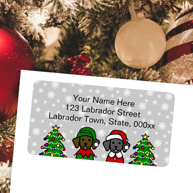 JulTwin Lab-valpar Adressetikett (Christmas Chocolate Lab and Black Lab Puppies Return Address Labels for Labrador Owners. )