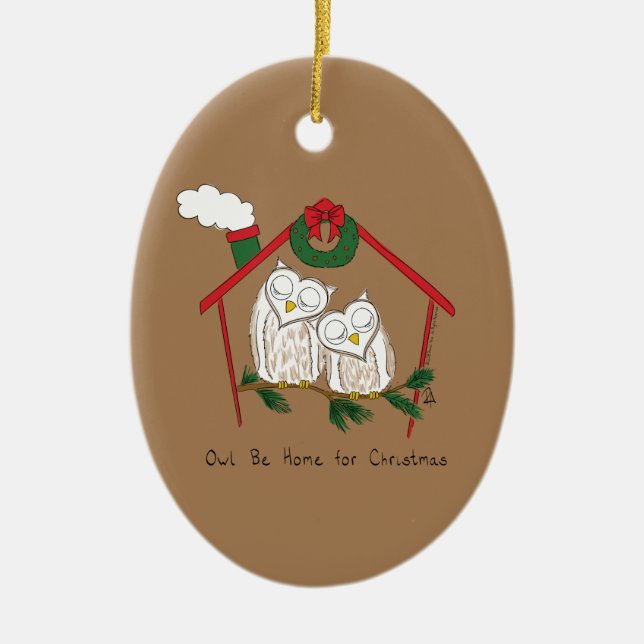 Juluggla Hemma Mysig Julgransprydnad Keramik (Framsidan)