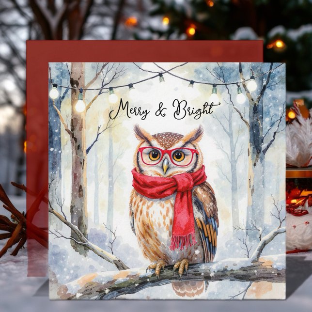 Juluggla Kort (The peaceful snowy woods and wise owl create a cozy, festive atmosphere!)
