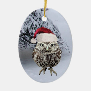 Juluggla med den Santa hattprydnaden Julgransprydnad Keramik