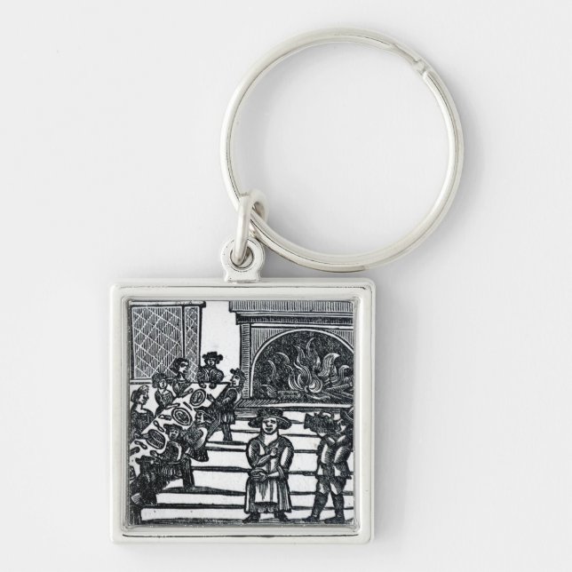 Julunderhållning Fyrkantig Silverfärgad Nyckelring (Framsidan)