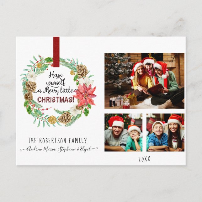 Julutandning Blommigt Holly Gräs Cone-foto Helg Vykort (Framsida)