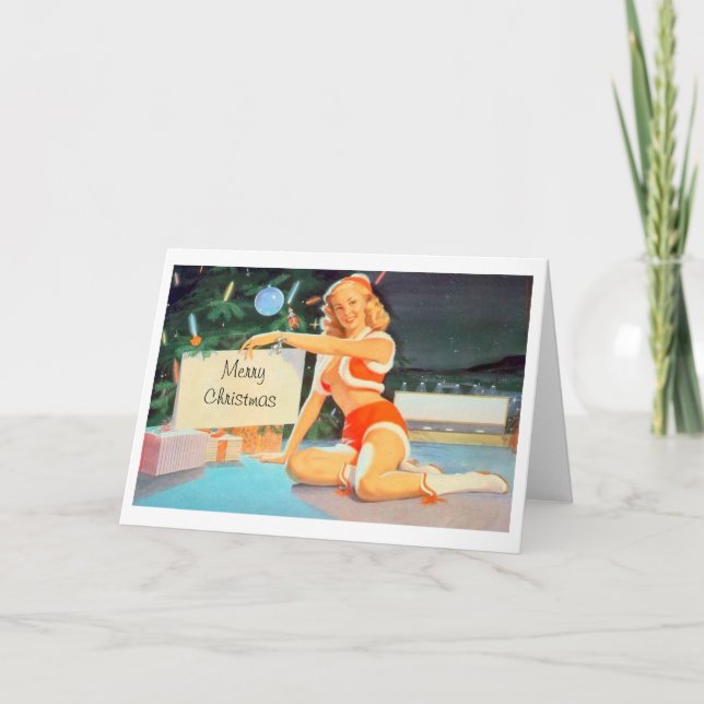 Julutvikningsflicka under träd helgkort (Framsida)