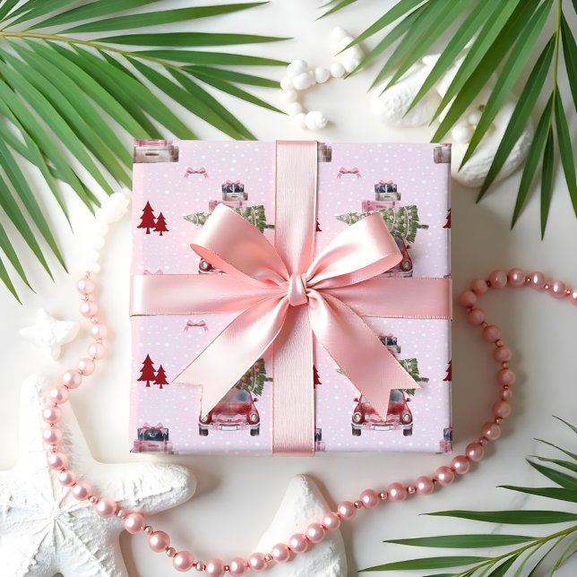 Julvägen Resa Chic Red Retro Watercolor Presentpapper (Christmas Road Trip Chic Red Retro Watercolor Wrapping Paper)