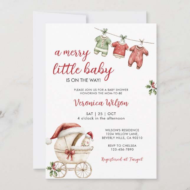 Julvagn Glad liten flicka Babyshower  Inbjudningar (Framsida)
