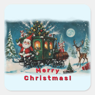 Julvagn - Santa's Delivery Wagon Fyrkantigt Klistermärke