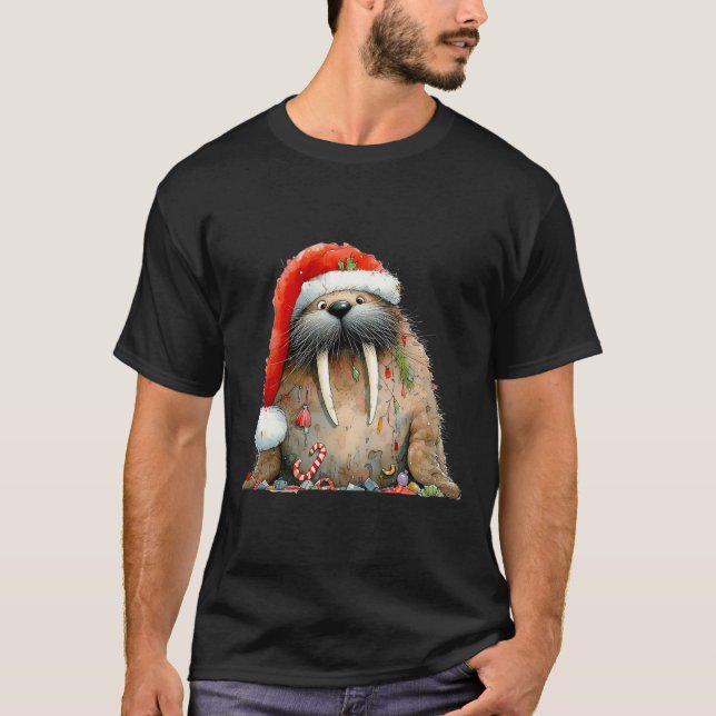 Julvalross Fluffig Rolig Vinter Söt Valross F T Shirt (Framsida)