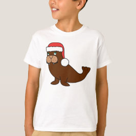 Julvalross med den röda Santa hatten Tee