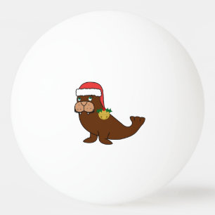 Julvalrossar med den Santa hatten & guld sätta en Pingisboll