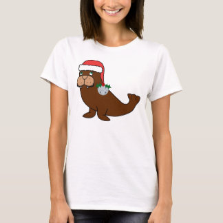 Julvalrossar med den Santa hatten & silver sätta T Shirt
