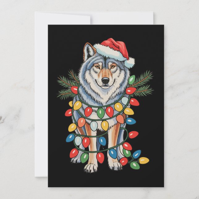 Julvarg jultomte hatt julbelysning djurälskare julkort (Framsida)