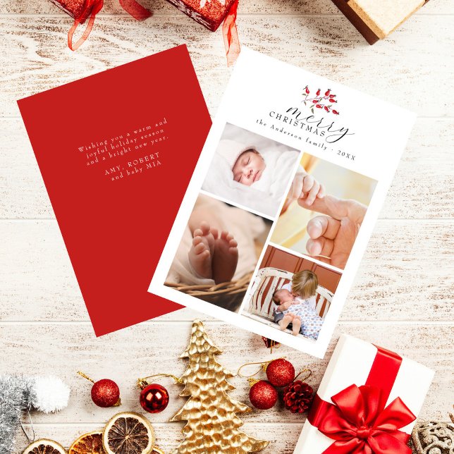 Julvattenfärg, Blommigt Chic 4 Fotokollage Julkort (Skapare uppladdad)