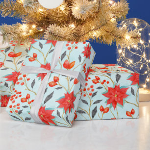 Julvattenfärg blommigt poinsetta party presentpapper