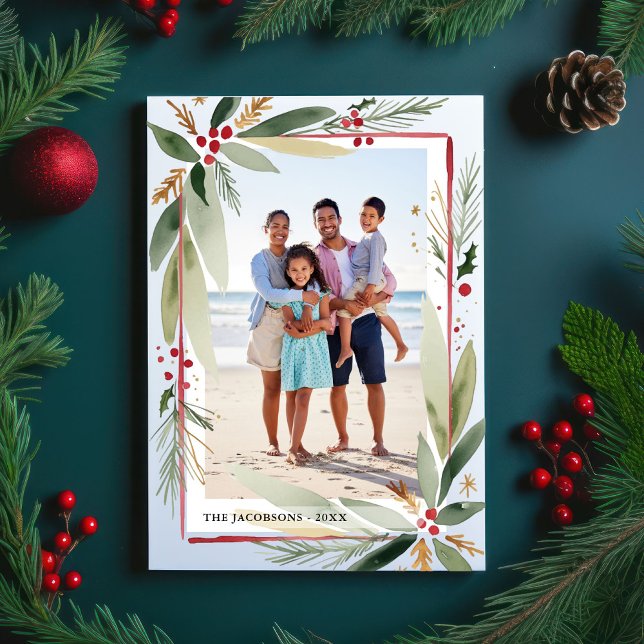 Julvattenfärg Botanicals Photo Collage Julkort (Skapare uppladdad)