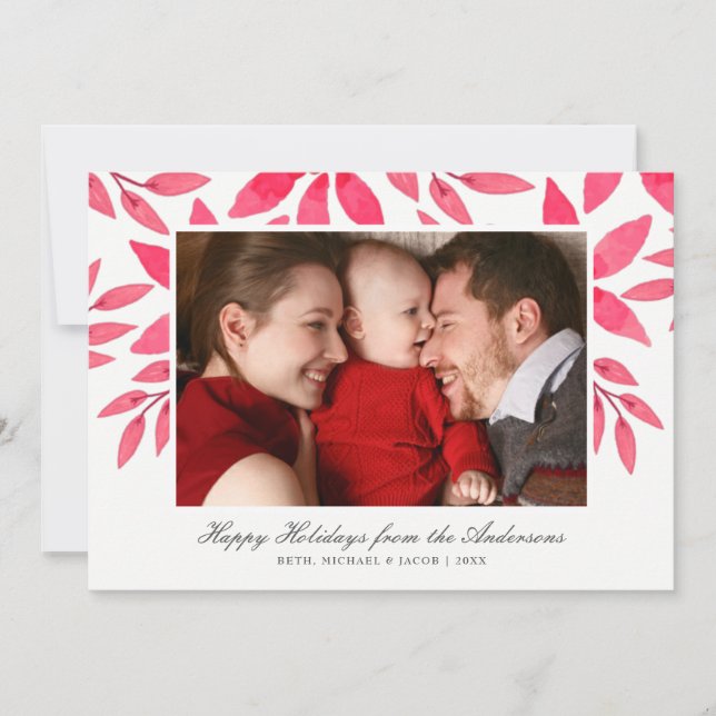 Julvattenfärg Hand-Payed Poinsettia Photo Julkort (Framsida)