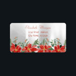 Julvattenfärg Poinsettia, Silver Adressetikett<br><div class="desc">Julpoinsettia på glansig silver-bakgrund. En elegant och en sofistikerad design. Anpassa med ditt namn och information om adress.</div>